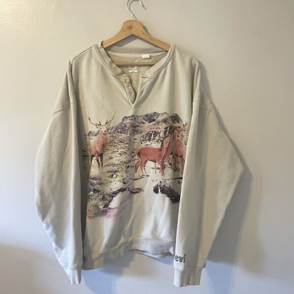Levi’s Rugged Relaxed Henley Crewneck Sweatshirt Deer Yellowstone XXL - Picture 2 of 9